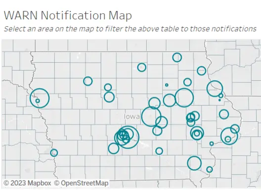 Visualization of WARN Notifications issued in Iowa