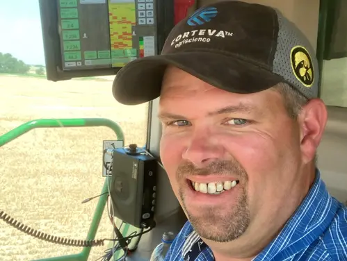 John Barnes selfie inside cab of tractor